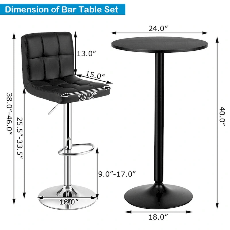 Ensemble de table de pub Gymax 3 pièces, 1 table de bar ronde de 24 po et 2 tabourets de bar réglables