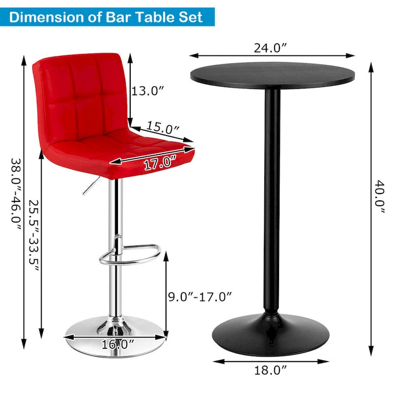 Ensemble de table de pub Gymax 3 pièces, 1 table de bar ronde de 24 po et 2 tabourets de bar réglables