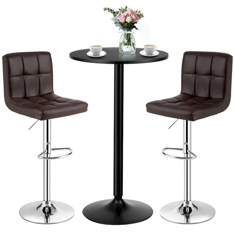 Ensemble de table de pub Gymax 3 pièces, 1 table de bar ronde de 24 po et 2 tabourets de bar réglables
