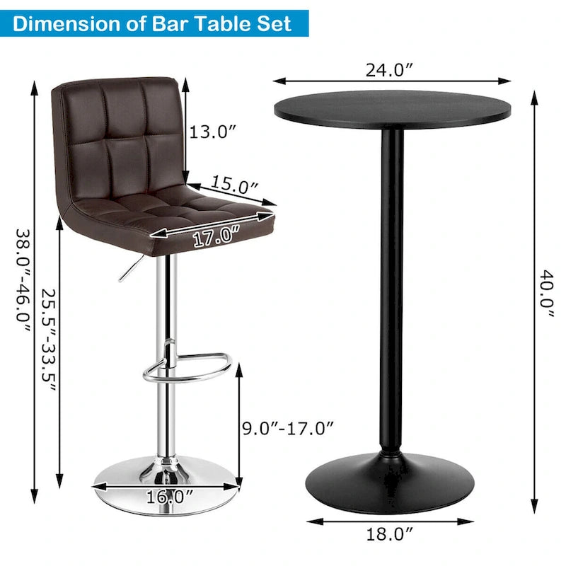 Ensemble de table de pub Gymax 3 pièces, 1 table de bar ronde de 24 po et 2 tabourets de bar réglables