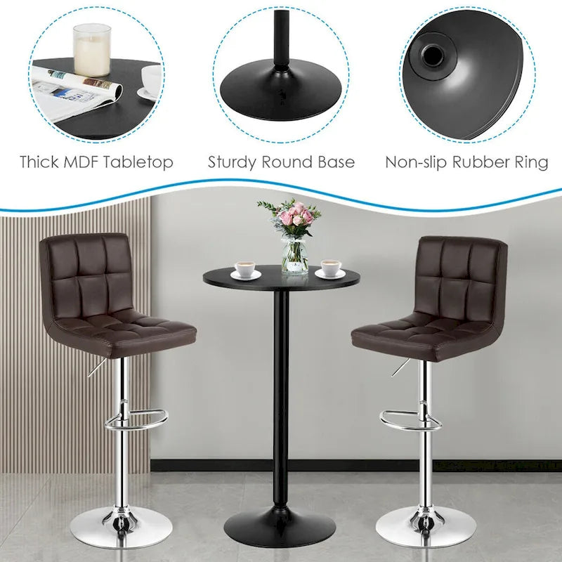 Ensemble de table de pub Gymax 3 pièces, 1 table de bar ronde de 24 po et 2 tabourets de bar réglables