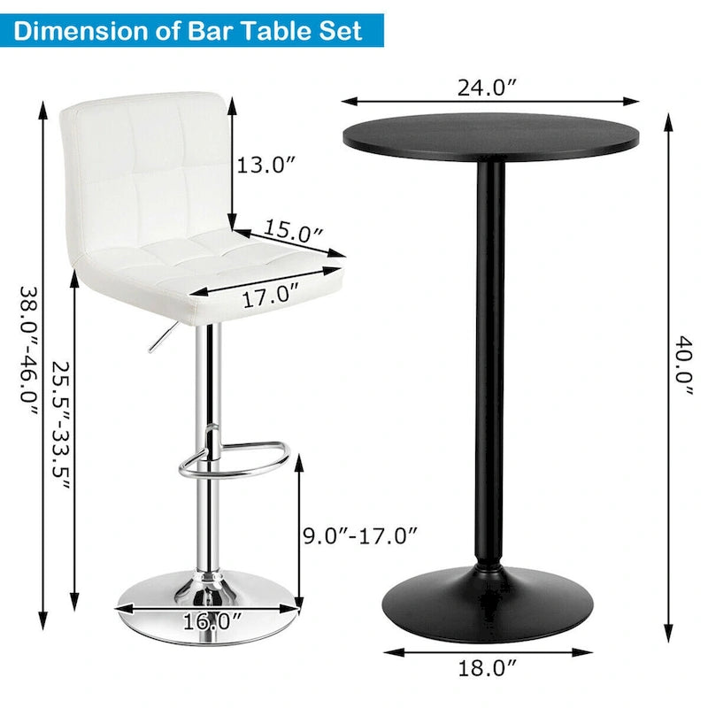 Ensemble de table de pub Gymax 3 pièces, 1 table de bar ronde de 24 po et 2 tabourets de bar réglables