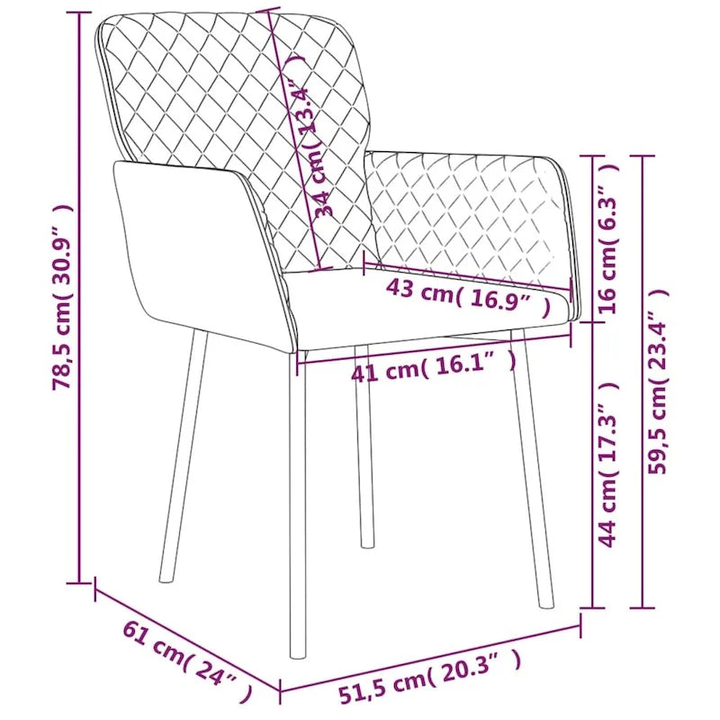 vidaXL Chaises de salle à manger, 2 pièces, fauteuils rembourrés pour salon, velours - 20,3 x 24 x 30,9