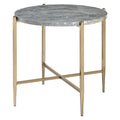Table d'appoint avec plateau ovale en marbre et piètement en X - Gris et or - 66 L x 66 P x 60 H cm