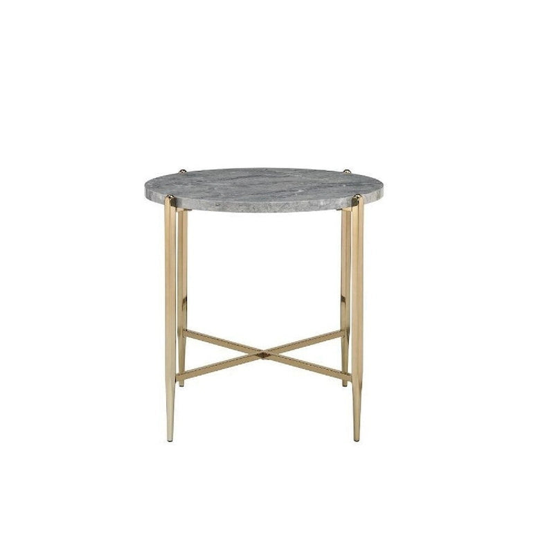 Table d'appoint avec plateau ovale en marbre et piètement en X - Gris et or - 66 L x 66 P x 60 H cm