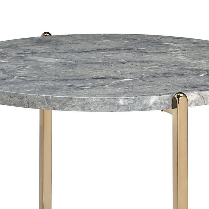 Table d'appoint avec plateau ovale en marbre et piètement en X - Gris et or - 66 L x 66 P x 60 H cm
