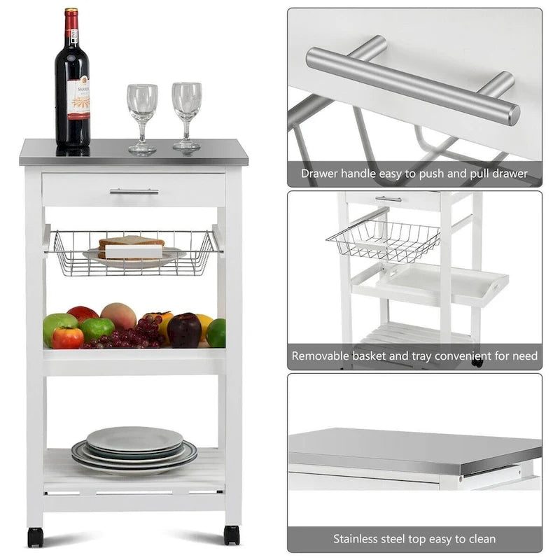 Dessertes de cuisine roulantes avec panier de rangement et tiroirs - 47 x 37 x 84 cm (L x l x H)