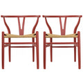 Lot de 2 Chaises de salle à manger modernes en bois naturel avec dossier en Y, accoudoirs, assise en chanvre pour la maison, le restaurant, le bureau, le travail, la cuisine