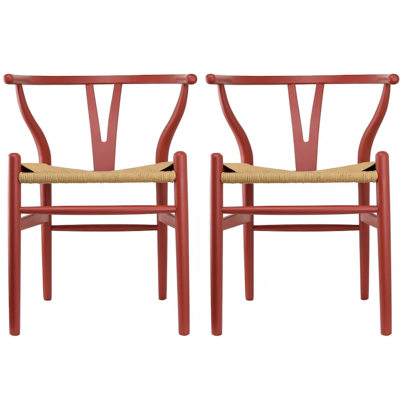 Lot de 2 Chaises de salle à manger modernes en bois naturel avec dossier en Y, accoudoirs, assise en chanvre pour la maison, le restaurant, le bureau, le travail, la cuisine