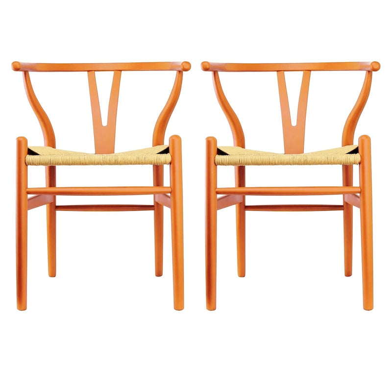 Lot de 2 Chaises de salle à manger modernes en bois naturel avec dossier en Y, accoudoirs, assise en chanvre pour la maison, le restaurant, le bureau, le travail, la cuisine