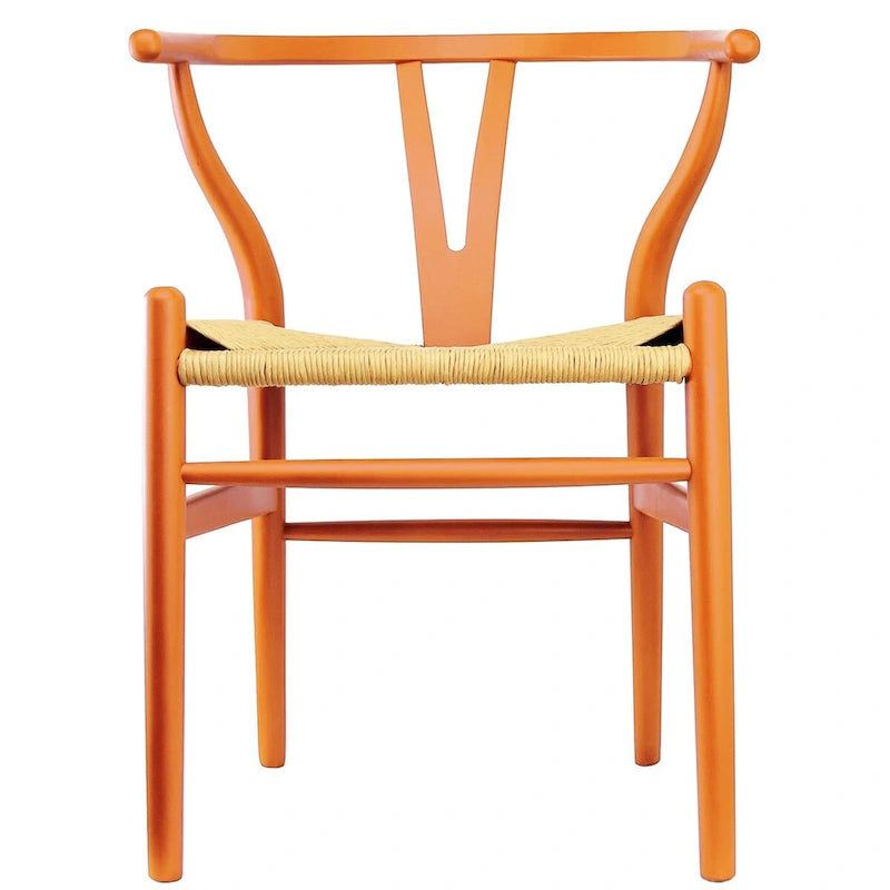 Lot de 2 Chaises de salle à manger modernes en bois naturel avec dossier en Y, accoudoirs, assise en chanvre pour la maison, le restaurant, le bureau, le travail, la cuisine