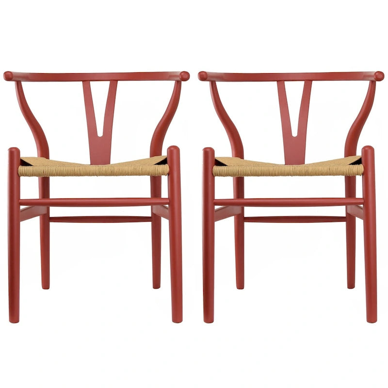 Lot de 2 Chaises de salle à manger modernes en bois naturel avec dossier en Y, accoudoirs, assise en chanvre pour la maison, le restaurant, le bureau, le travail, la cuisine