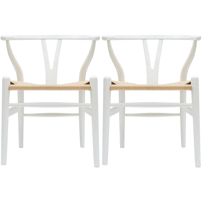 Lot de 2 Chaises de salle à manger modernes en bois naturel avec dossier en Y, accoudoirs, assise en chanvre pour la maison, le restaurant, le bureau, le travail, la cuisine