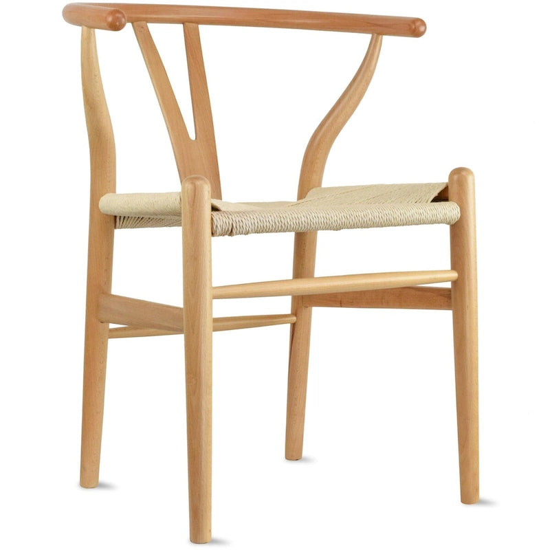 Lot de 2 Chaises de salle à manger modernes en bois naturel avec dossier en Y, accoudoirs, assise en chanvre pour la maison, le restaurant, le bureau, le travail, la cuisine