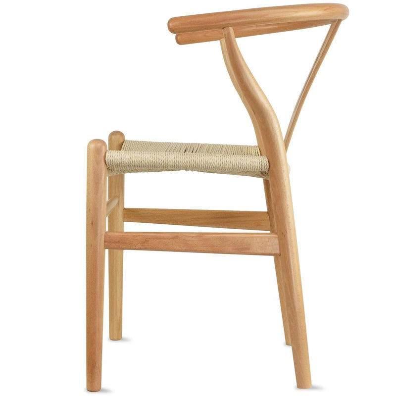 Lot de 2 Chaises de salle à manger modernes en bois naturel avec dossier en Y, accoudoirs, assise en chanvre pour la maison, le restaurant, le bureau, le travail, la cuisine
