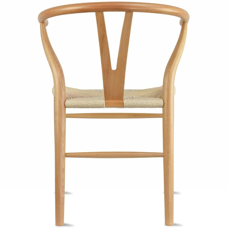 Lot de 2 Chaises de salle à manger modernes en bois naturel avec dossier en Y, accoudoirs, assise en chanvre pour la maison, le restaurant, le bureau, le travail, la cuisine
