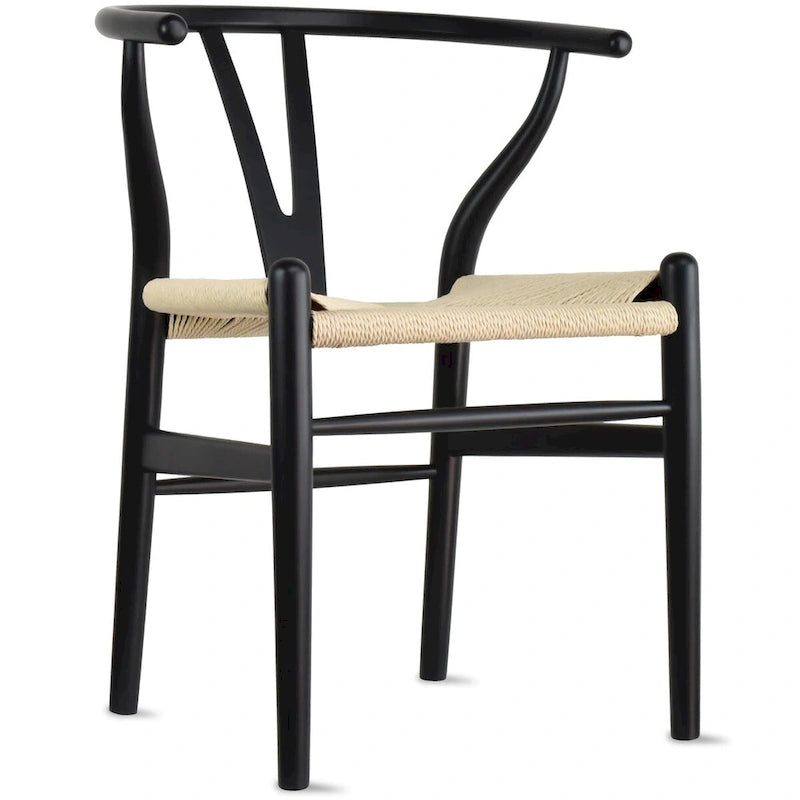 Lot de 2 Chaises de salle à manger modernes en bois naturel avec dossier en Y, accoudoirs, assise en chanvre pour la maison, le restaurant, le bureau, le travail, la cuisine