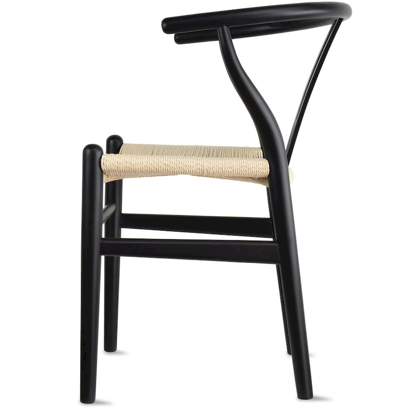 Lot de 2 Chaises de salle à manger modernes en bois naturel avec dossier en Y, accoudoirs, assise en chanvre pour la maison, le restaurant, le bureau, le travail, la cuisine