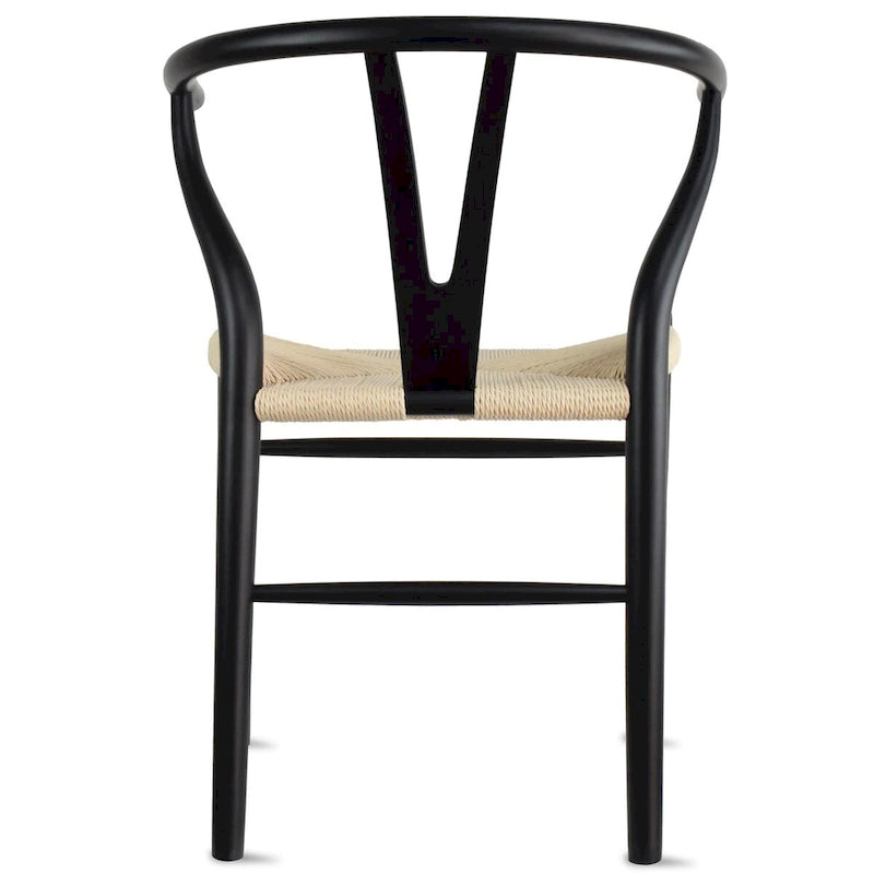 Lot de 2 Chaises de salle à manger modernes en bois naturel avec dossier en Y, accoudoirs, assise en chanvre pour la maison, le restaurant, le bureau, le travail, la cuisine