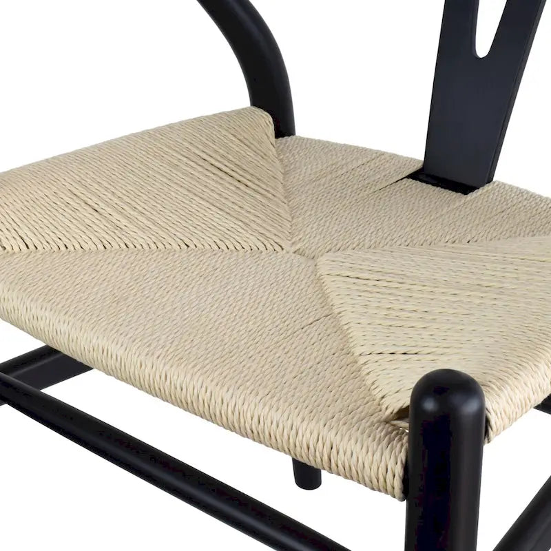 Lot de 2 Chaises de salle à manger modernes en bois naturel avec dossier en Y, accoudoirs, assise en chanvre pour la maison, le restaurant, le bureau, le travail, la cuisine