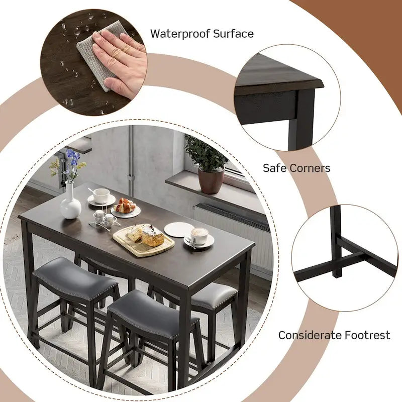 Costway Ensemble de table de bar 5 pièces Table hauteur comptoir et tabourets rembourrés