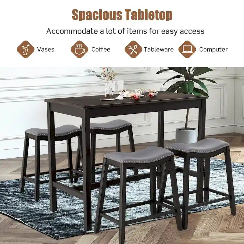 Costway Ensemble de table de bar 5 pièces Table hauteur comptoir et tabourets rembourrés