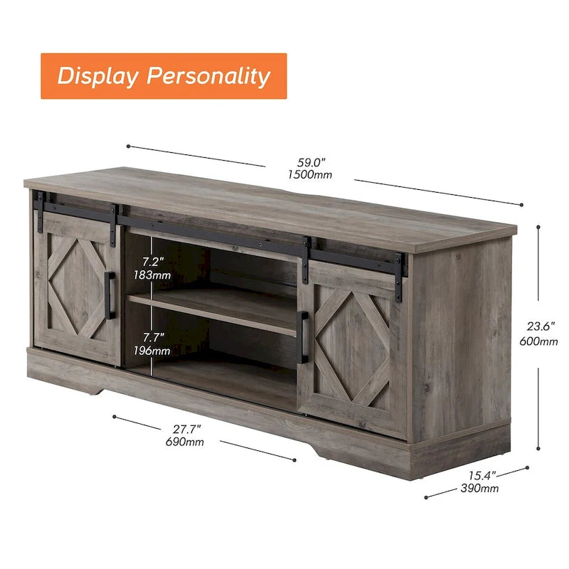 Meuble TV WAMPAT Farmhouse avec porte coulissante type « porte de grange »