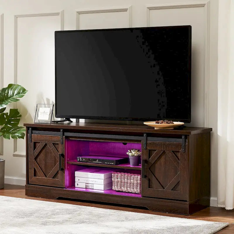 Meuble TV WAMPAT Farmhouse avec porte coulissante type « porte de grange »
