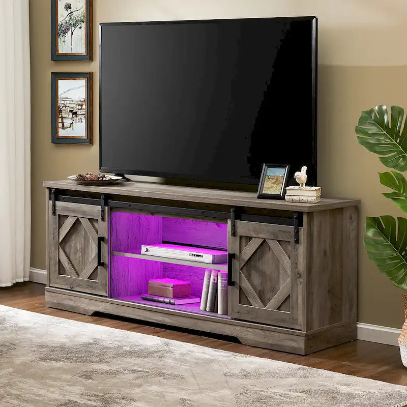 Meuble TV WAMPAT Farmhouse avec porte coulissante type « porte de grange »