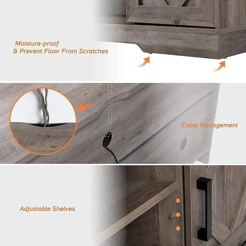Meuble TV WAMPAT Farmhouse avec porte coulissante type « porte de grange »