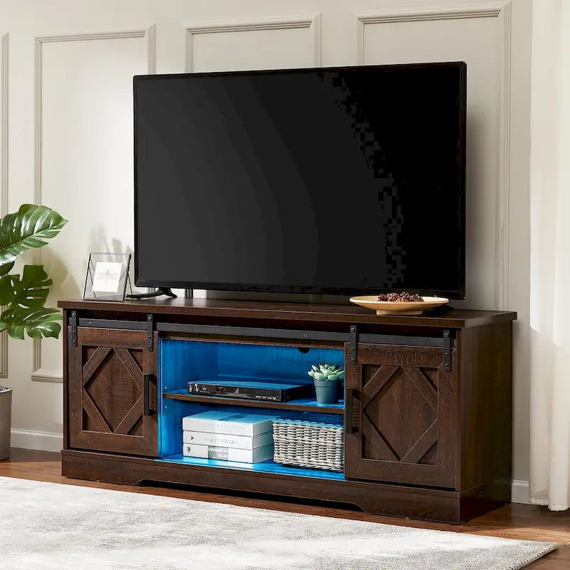 Meuble TV WAMPAT Farmhouse avec porte coulissante type « porte de grange »