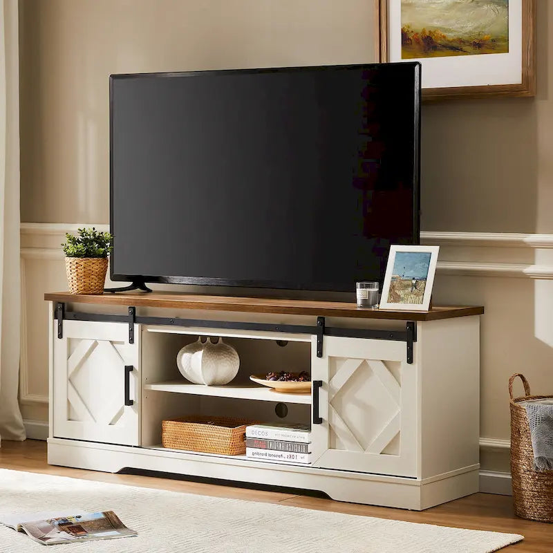 Meuble TV WAMPAT Farmhouse avec porte coulissante type « porte de grange »