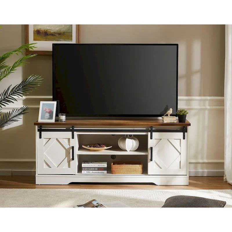 Meuble TV WAMPAT Farmhouse avec porte coulissante type « porte de grange »