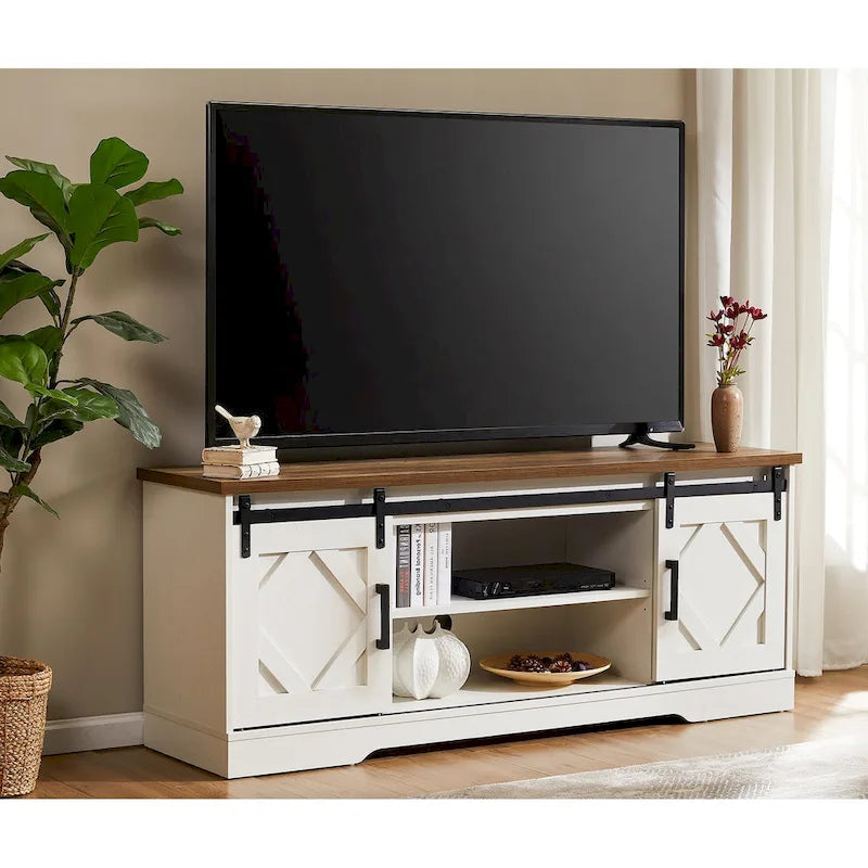 Meuble TV WAMPAT Farmhouse avec porte coulissante type « porte de grange »