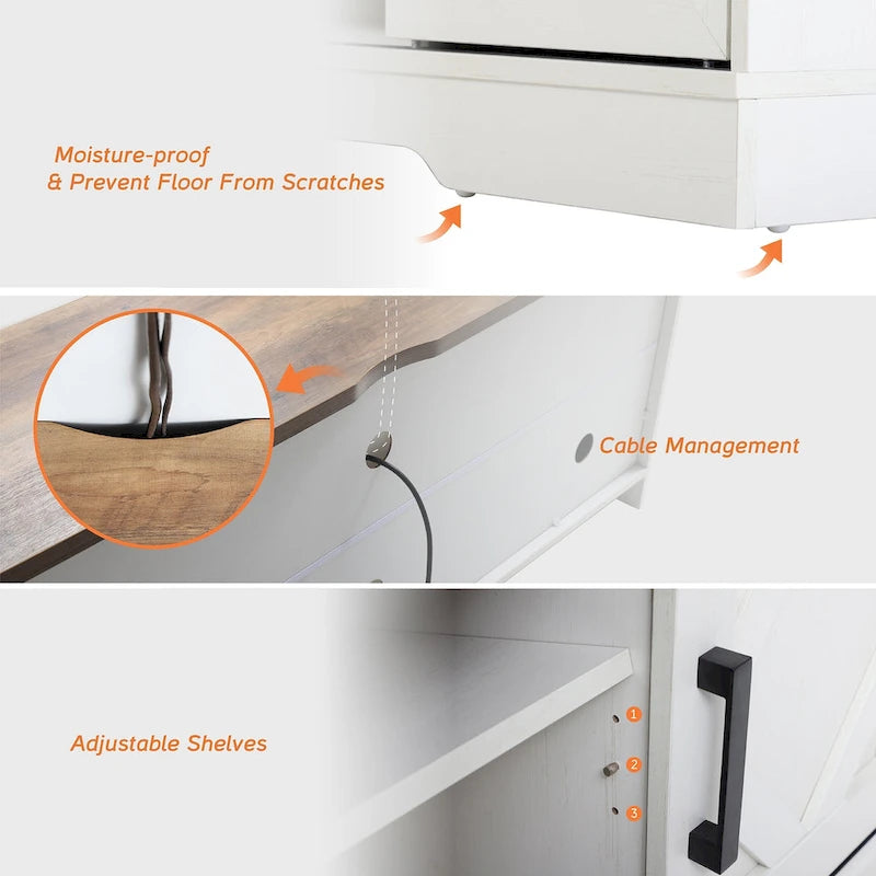 Meuble TV WAMPAT Farmhouse avec porte coulissante type « porte de grange »