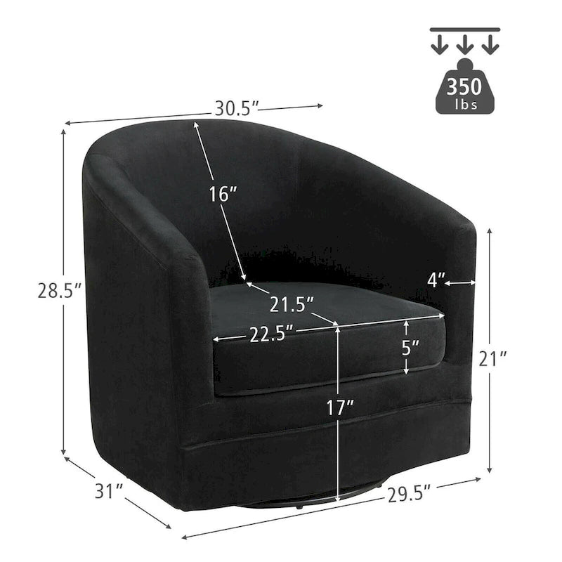 Fauteuil pivotant moderne avec base en métal - 30,5 x 31 x 28,5 (L x l x H)