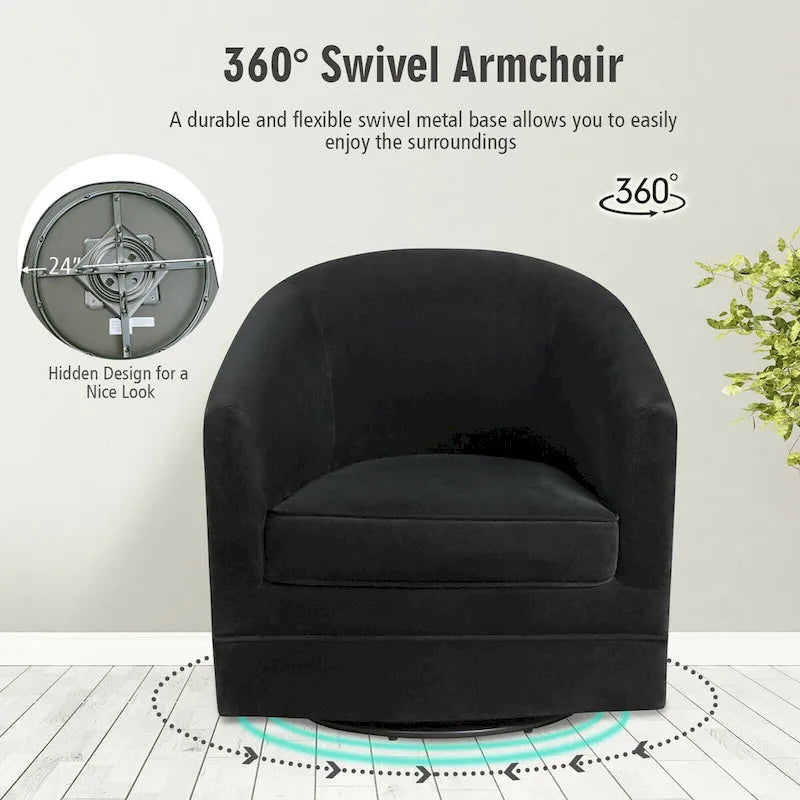Fauteuil pivotant moderne avec base en métal - 30,5 x 31 x 28,5 (L x l x H)