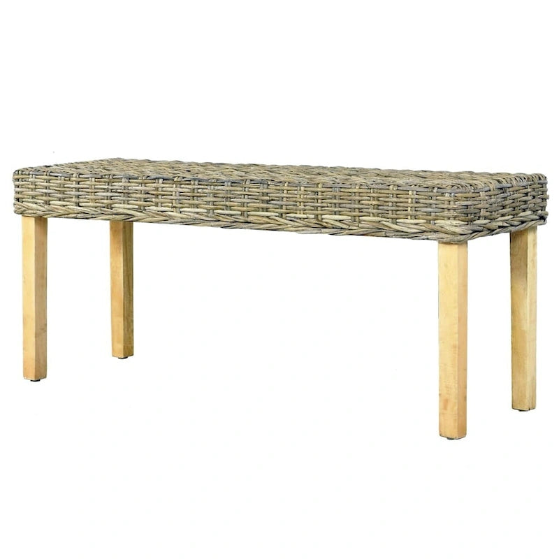 vidaXL Banc 110 cm en rotin kubu naturel et bois de manguier massif