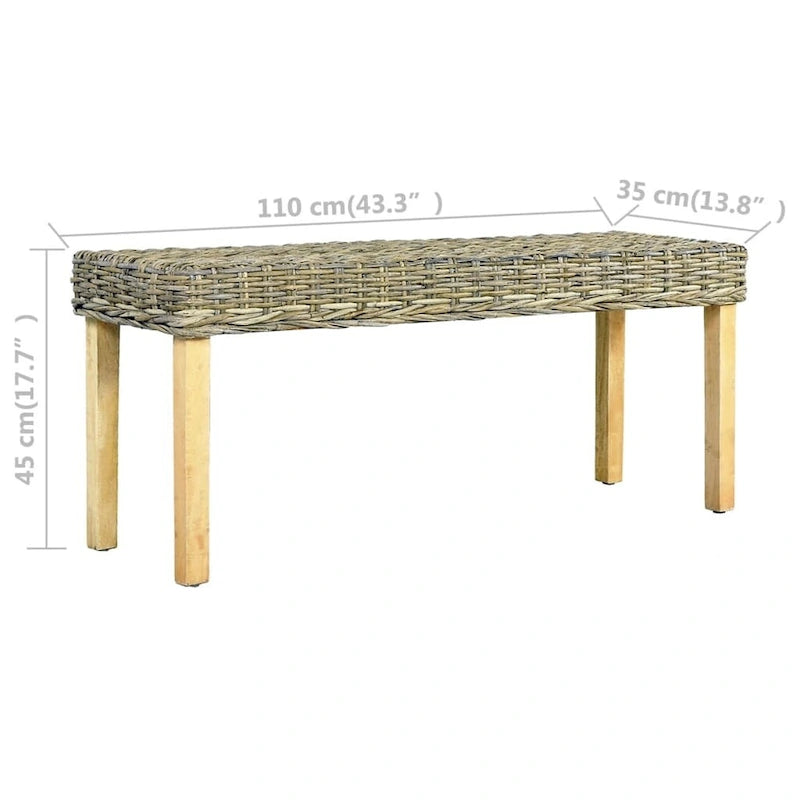 vidaXL Banc 110 cm en rotin kubu naturel et bois de manguier massif