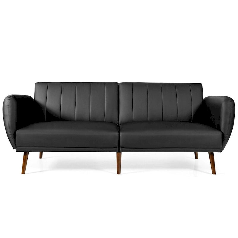 Convertible Futon Sofa Bed PU Leather Adjustable Couch Sleeper with Wood Legs - 81 x 33.5 x 31.5 (L x W x H)