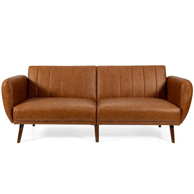 Canapé-lit futon convertible en cuir PU, canapé-lit réglable avec pieds en bois - 81 x 33,5 x 31,5 (L x l x H)