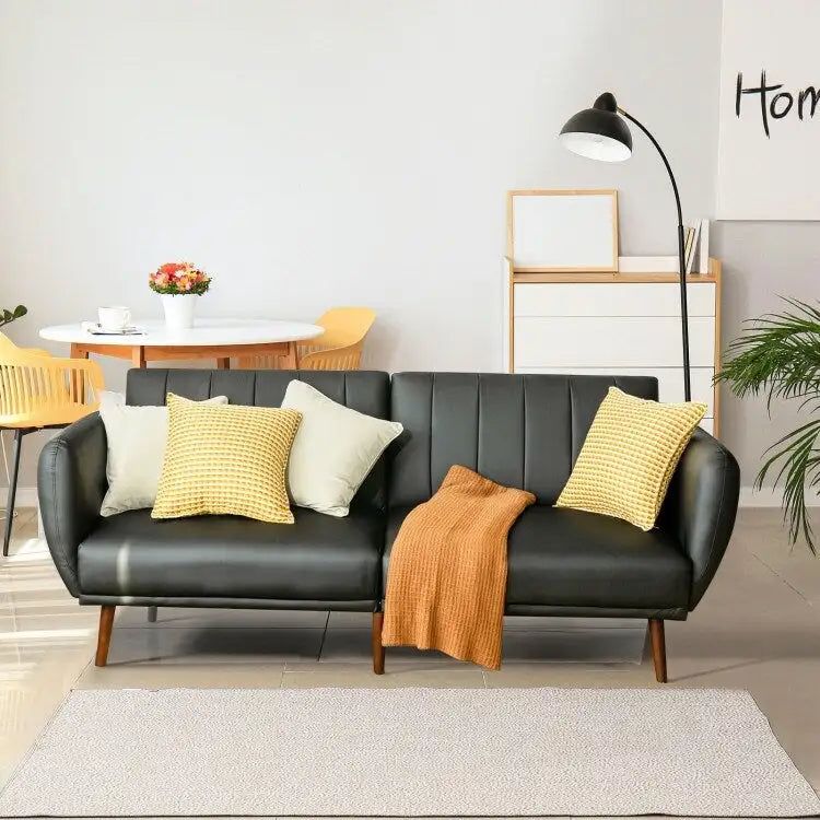 Canapé-lit futon convertible en cuir PU, canapé-lit réglable avec pieds en bois - 81 x 33,5 x 31,5 (L x l x H)