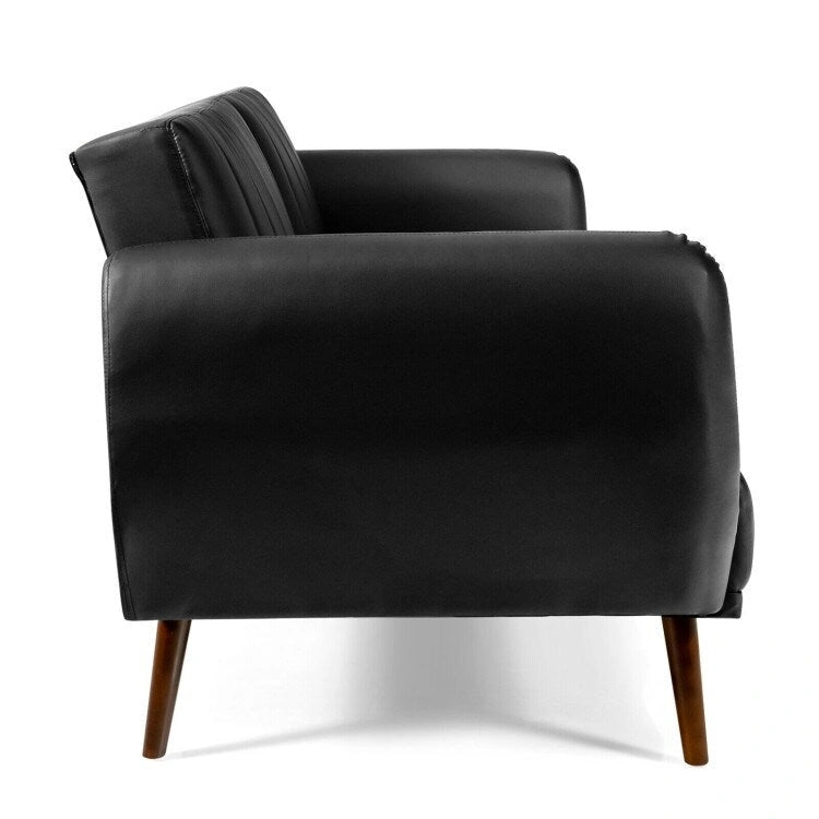 Canapé-lit futon convertible en cuir PU, canapé-lit réglable avec pieds en bois - 81 x 33,5 x 31,5 (L x l x H)