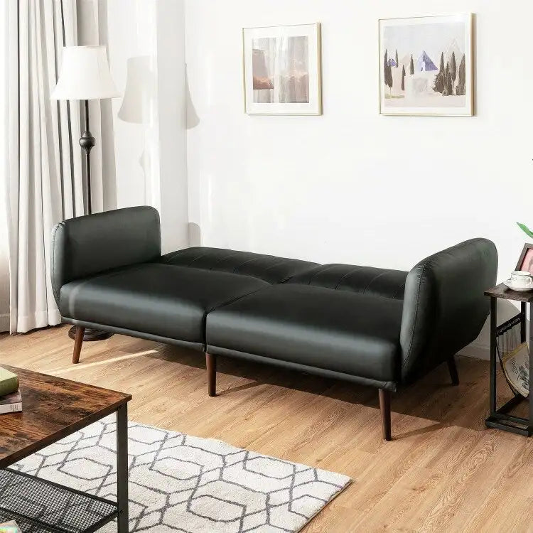 Canapé-lit futon convertible en cuir PU, canapé-lit réglable avec pieds en bois - 81 x 33,5 x 31,5 (L x l x H)