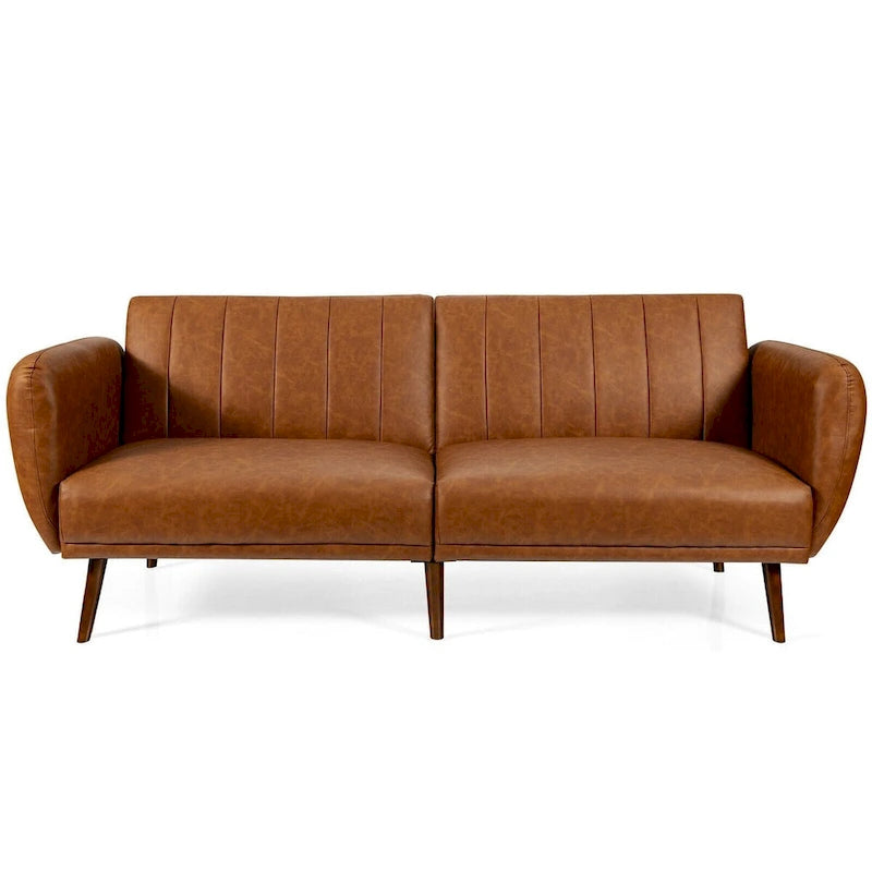 Canapé-lit futon convertible en cuir PU, canapé-lit réglable avec pieds en bois - 81 x 33,5 x 31,5 (L x l x H)
