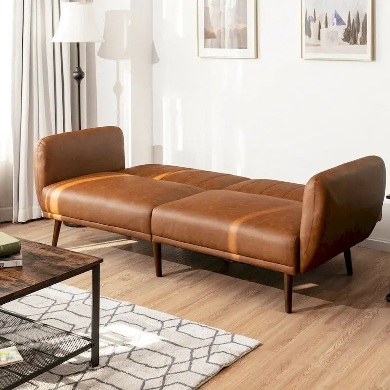 Canapé-lit futon convertible en cuir PU, canapé-lit réglable avec pieds en bois - 81 x 33,5 x 31,5 (L x l x H)
