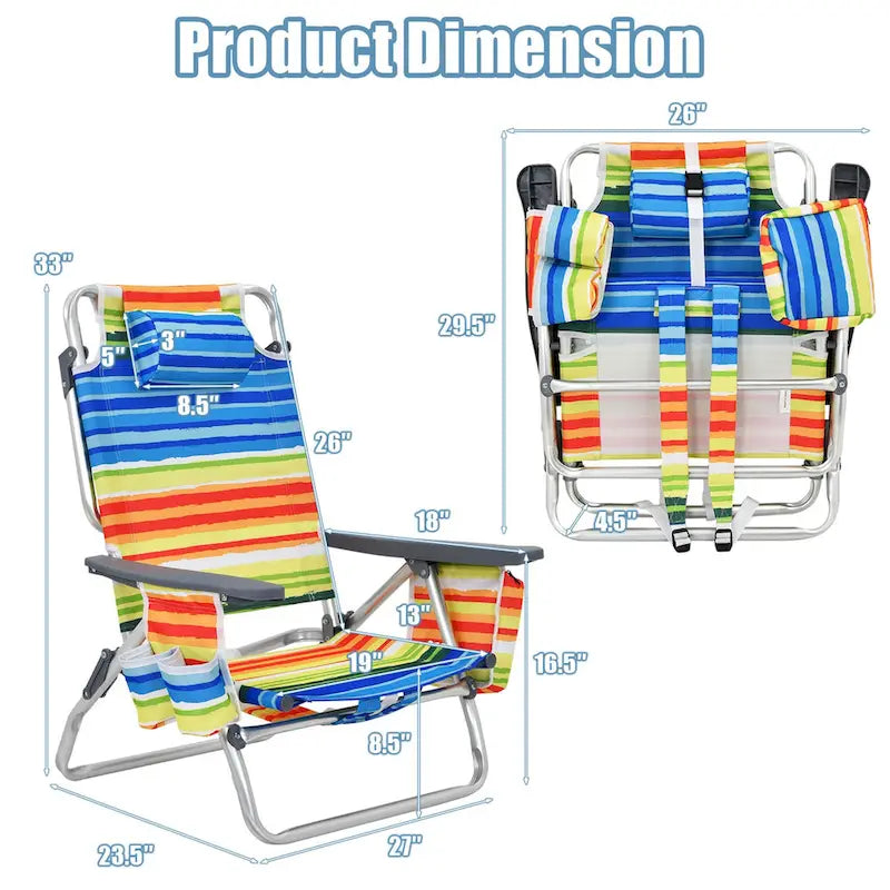 Gymax Lot de 2 chaises de plage pliables avec sac à dos inclinables pour camping - Voir détails