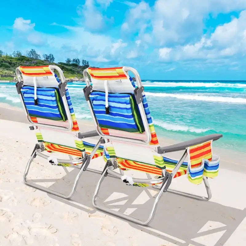 Gymax Lot de 2 chaises de plage pliables avec sac à dos inclinables pour camping - Voir détails