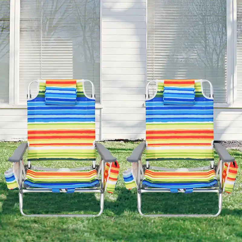 Gymax Lot de 2 chaises de plage pliables avec sac à dos inclinables pour camping - Voir détails