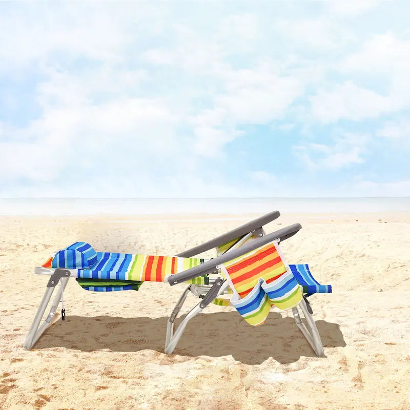Gymax Lot de 2 chaises de plage pliables avec sac à dos inclinables pour camping - Voir détails
